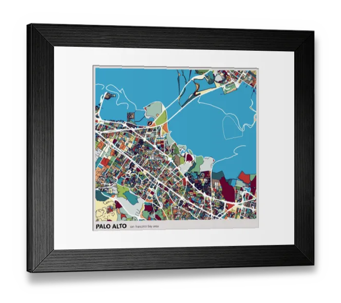 Framed Print : colorful Palo alto city art map Framed Print : colorful Palo alto city art map