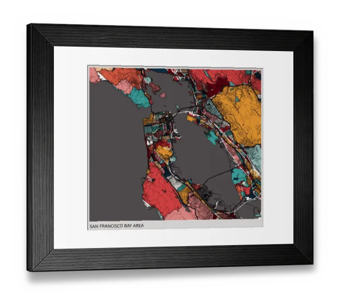 Framed Print : san francisco bay area art map Framed Print : san francisco bay area art map