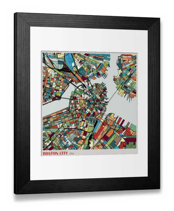 Framed Print : Boston city art illustration map