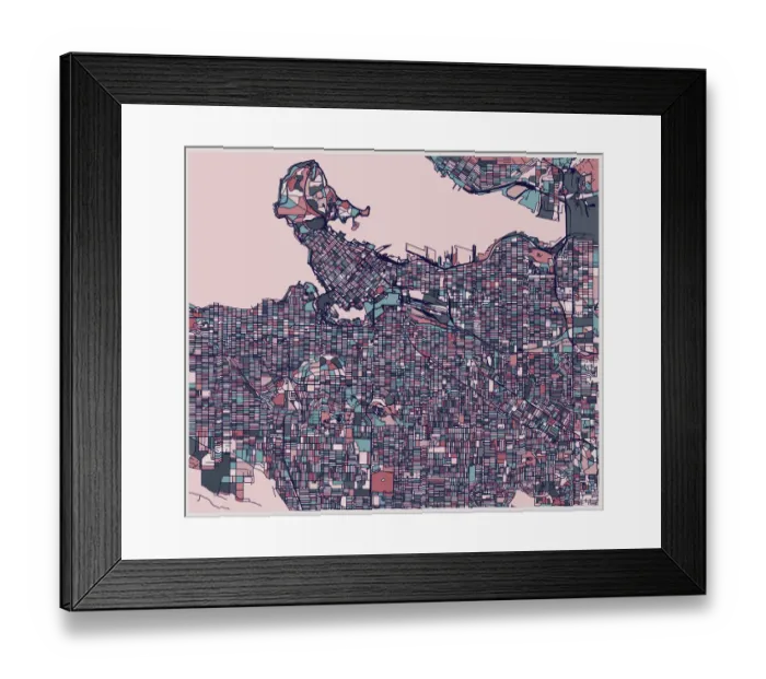 Framed Print : Vancouver city illustration map Framed Print : Vancouver city illustration map