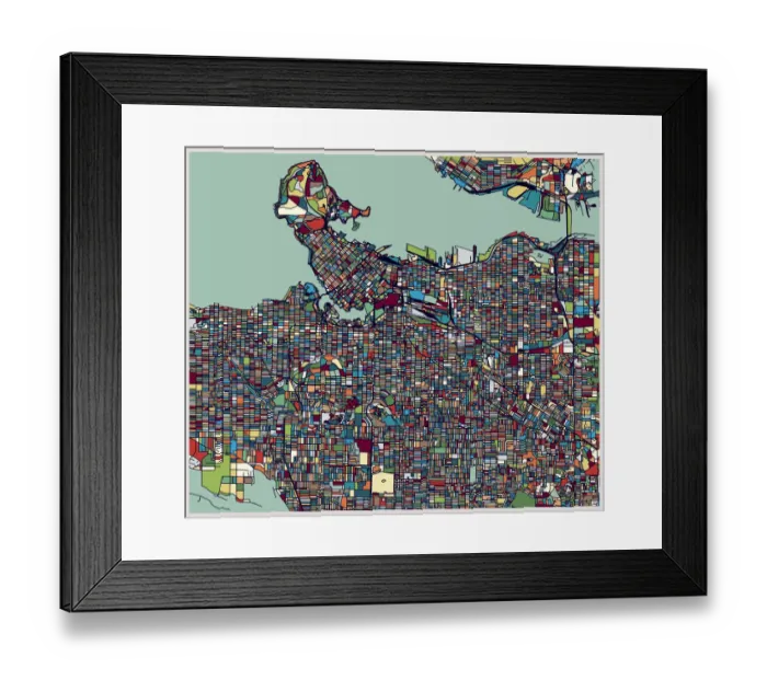 Framed Print : Vancouver city illustration map Framed Print : Vancouver city illustration map