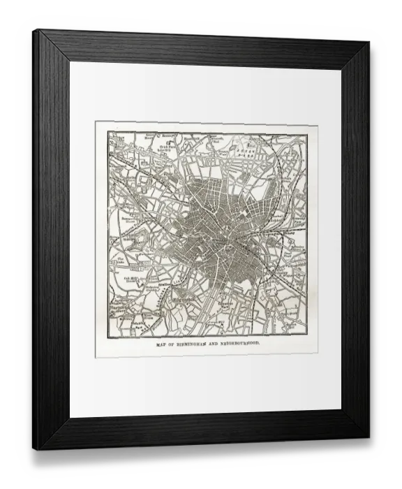 Framed Print : Map of Birmingham and Neighborhoods, England Victorian Engraving, 1840 Framed Print : Map of Birmingham and Neighborhoods, England Victorian Engraving, 1840
