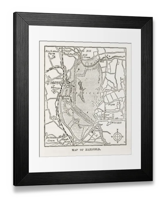 Framed Print : Map of Hatfield, Hertfordshire, England Victorian Engraving, 1840 Framed Print : Map of Hatfield, Hertfordshire, England Victorian Engraving, 1840