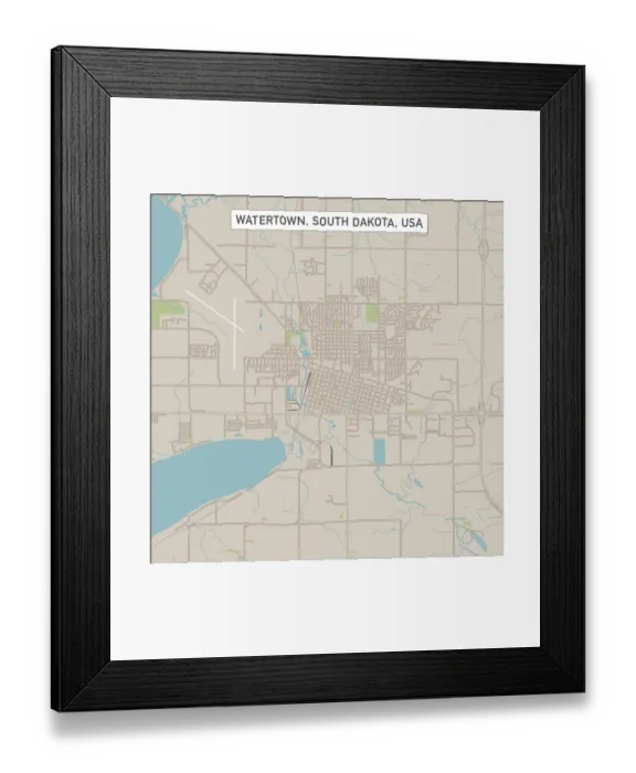 Framed Print : Watertown South Dakota US City Street Map Framed Print : Watertown South Dakota US City Street Map
