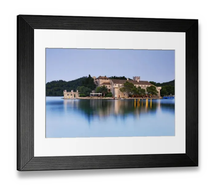 Framed Print : Benedictine monastery on the island of St. Maria in Veliko Jezero, Great Lake, National Park Mljet, Mljet Island, Dubrovnik-Neretva, Dalmatia, Croatia Framed Print : Benedictine monastery on the island of St. Maria in Veliko Jezero, Great Lake, National Park Mljet, Mljet Island, Dubrovnik-Neretva, Dalmatia, Croatia