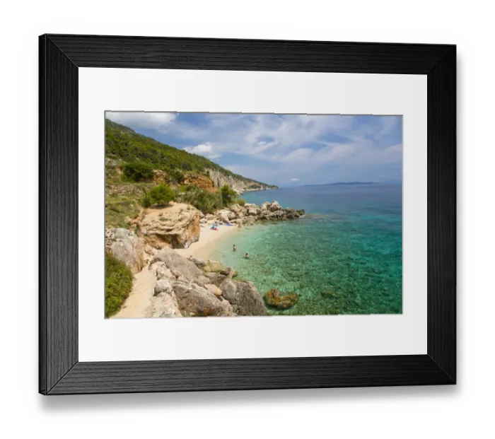 Framed Print : adriatic, attendant, bath, bathe, bay, beach, beaches, blue, bluish, coast, coasts