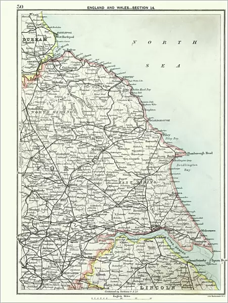 Antique map, North and East Yorkshire 19th Century