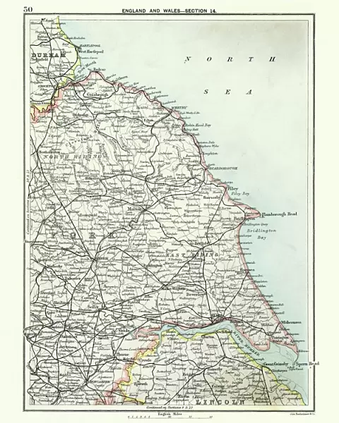 Antique map, North and East Yorkshire 19th Century
