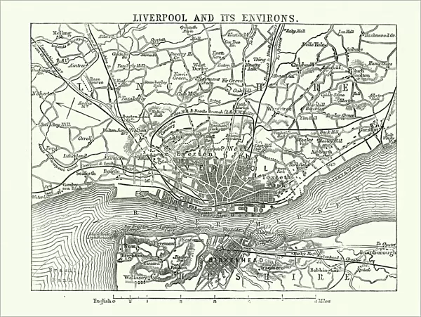 Map of Liverpool and its environs, England, 1870s