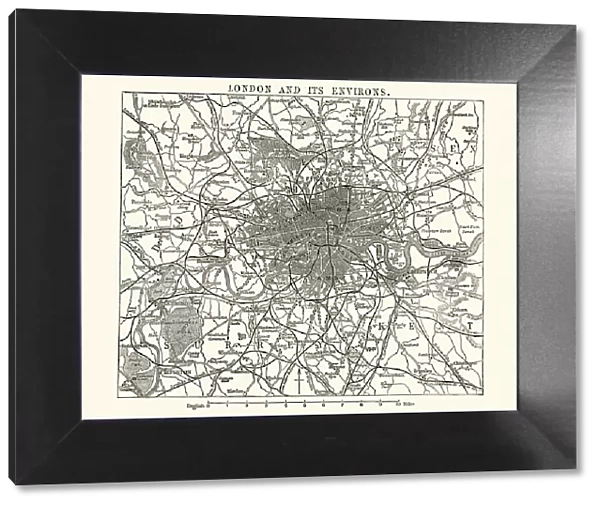 Map of Victorian London and its environs, England, 1870s