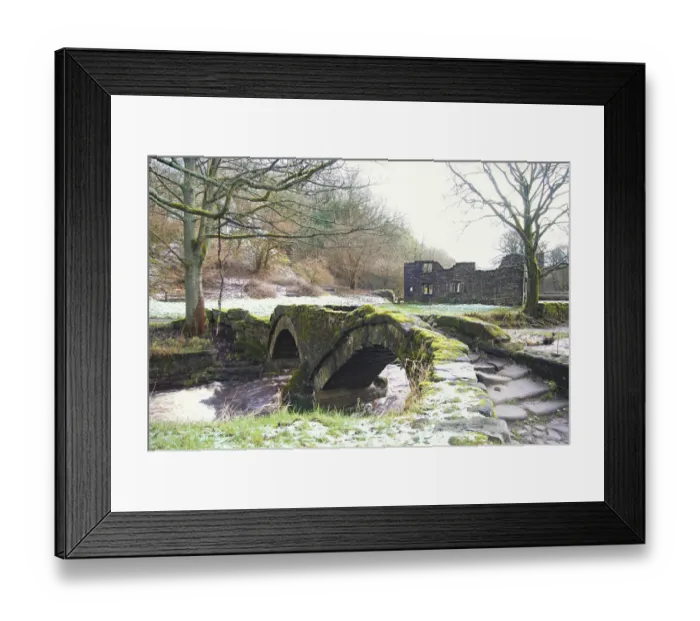 Framed Print : Ancient Pack Horse Bridge and Wycoller Hall Framed Print : Ancient Pack Horse Bridge and Wycoller Hall