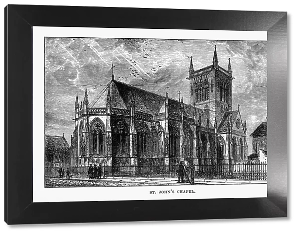 St. Johnas Chapel, Cambridge, Cambridgeshire, England Victorian Engraving, 1840