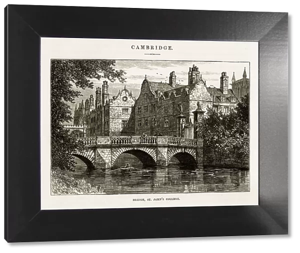 Bridge, St. Johnas College, Cambridge, Cambridgeshire, England Victorian Engraving, 1840