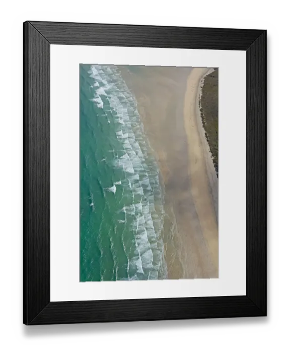 Framed Print : Aerial view of surf on beaches around St Ives Framed Print : Aerial view of surf on beaches around St Ives