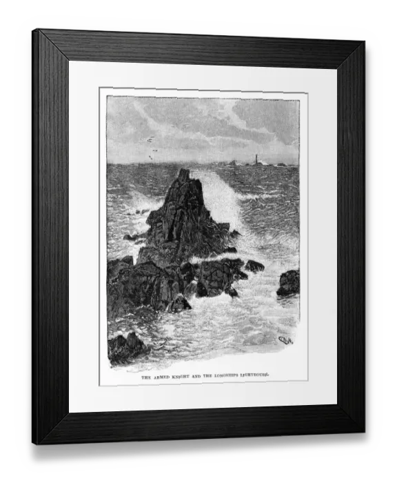 Framed Print : The Armed Knight and Longships Lighthouse in Corwall, England Framed Print : The Armed Knight and Longships Lighthouse in Corwall, England