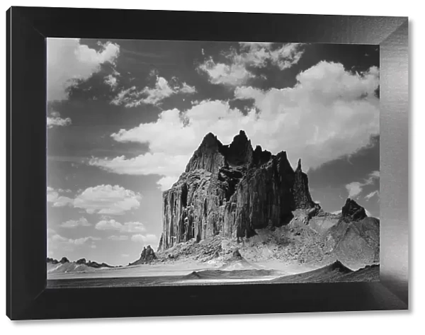 Shiprock. circa 1955: Shiprock in the plains of New Mexicos Navajo Native American country