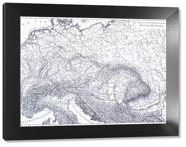 Engraving: Mountains and River Systems of Europe