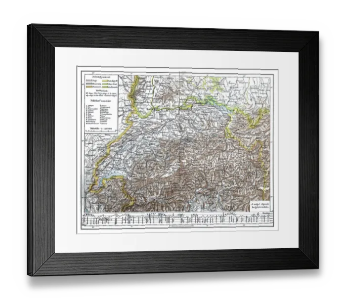 Framed Print : Antique map of Switzerland and the Alps Framed Print : Antique map of Switzerland and the Alps