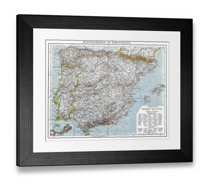 Framed Print : Spain and Portugal map 1875 Framed Print : Spain and Portugal map 1875