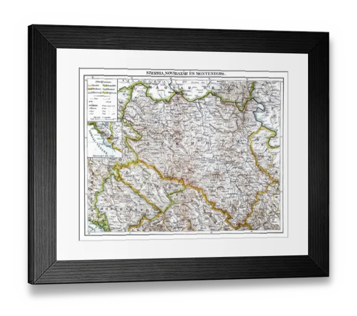 Framed Print : Antique map of Serbia, Novi Pazar and Montenegro Framed Print : Antique map of Serbia, Novi Pazar and Montenegro