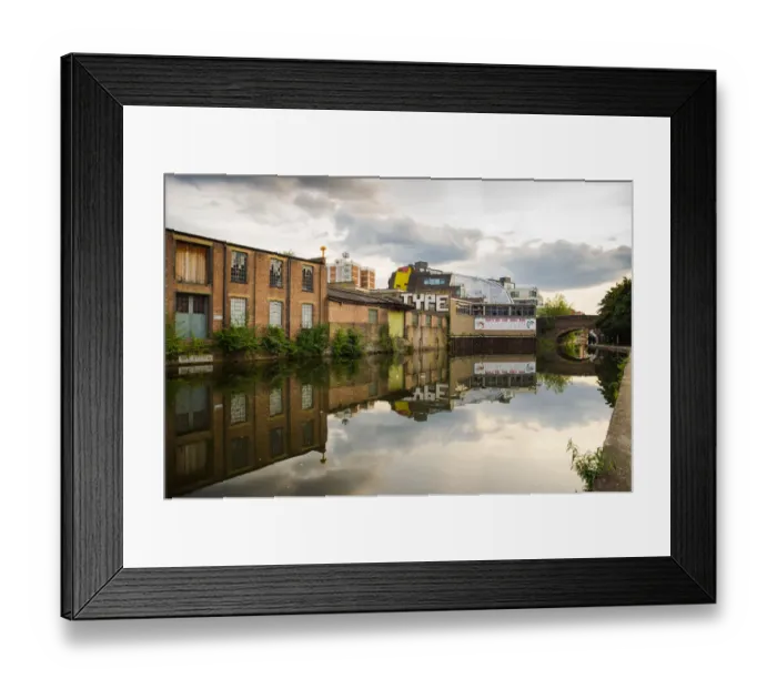 Framed Print : London. Late afternoon reflections of old industrial buildings on Regents Framed Print : London. Late afternoon reflections of old industrial buildings on Regents
