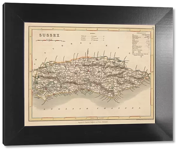 Hand coloured antique map of Sussex England