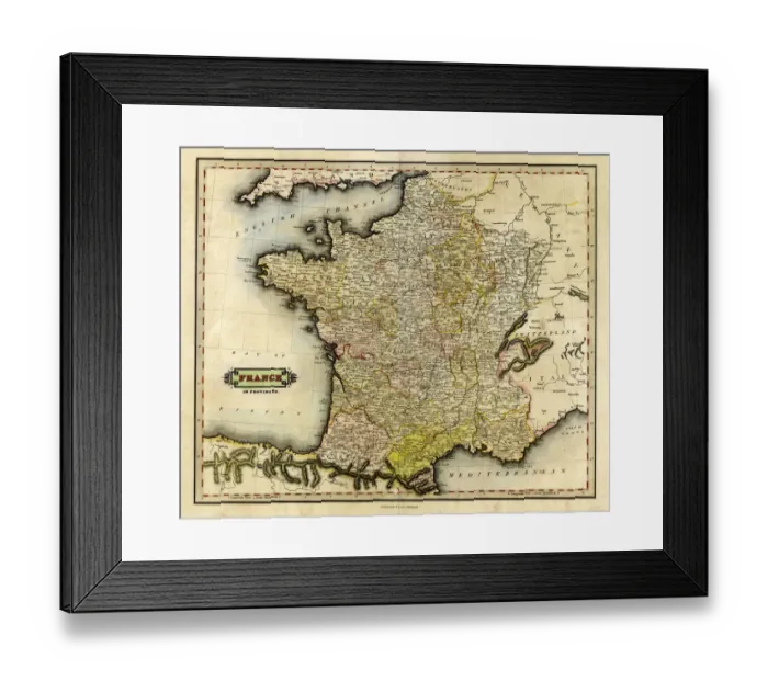 Framed Print : Antique map of France in Provinces, 1831 Framed Print : Antique map of France in Provinces, 1831