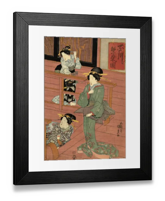 Framed Print : Traditional Japanese Woodblock of a women in room Framed Print : Traditional Japanese Woodblock of a women in room