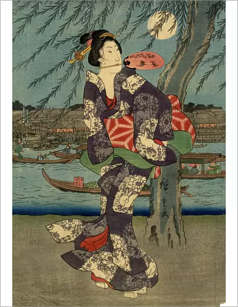 Japanese Woodblock Print Woman and the Moon