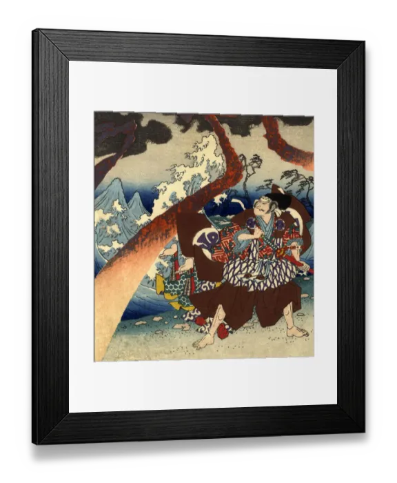 Framed Print : Traditional Woodblock Print Warriors and Storm Framed Print : Traditional Woodblock Print Warriors and Storm