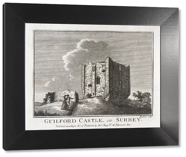 Antique Engraving of Guilford Castle, Surrey, England