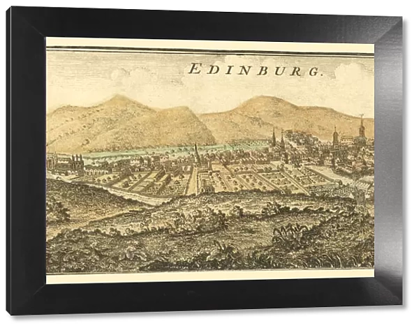Antique Engraving of Edinburgh in Scotland