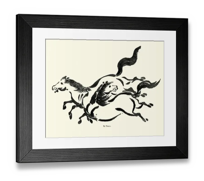 Framed Print : Japanese Art, Sketch of running horses
