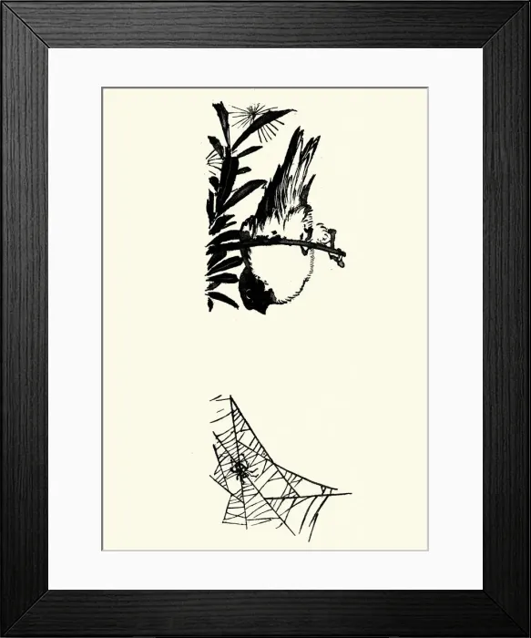 Framed Print : Japanese Art, Sketch of a Bird and spider Framed Print : Japanese Art, Sketch of a Bird and spider
