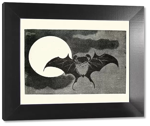 Japanesse Art, Bat flying across face of the moon