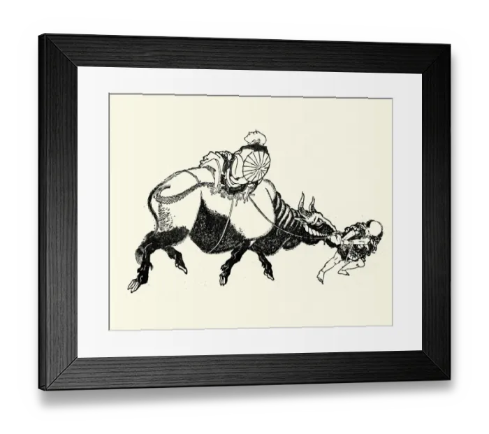 Framed Print : Japanesse Art, Man riding on reluctant oxen, 19th Century Framed Print : Japanesse Art, Man riding on reluctant oxen, 19th Century