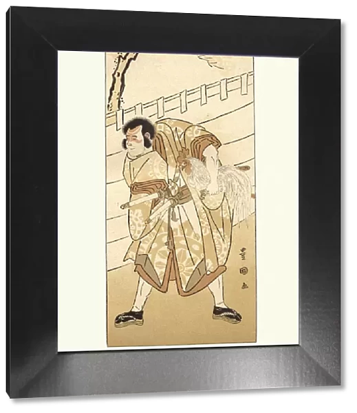 Japanese samurai warrior carrying a cockrel