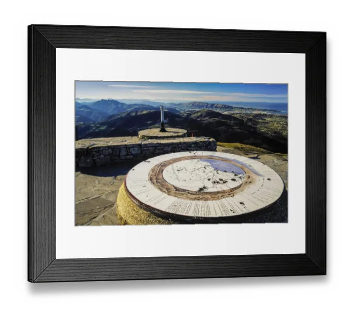 Framed Print : A panramic orientation table at the top of the mount La Rhune, which borders between Spain and France in the Pyrenees Framed Print : A panramic orientation table at the top of the mount La Rhune, which borders between Spain and France in the Pyrenees