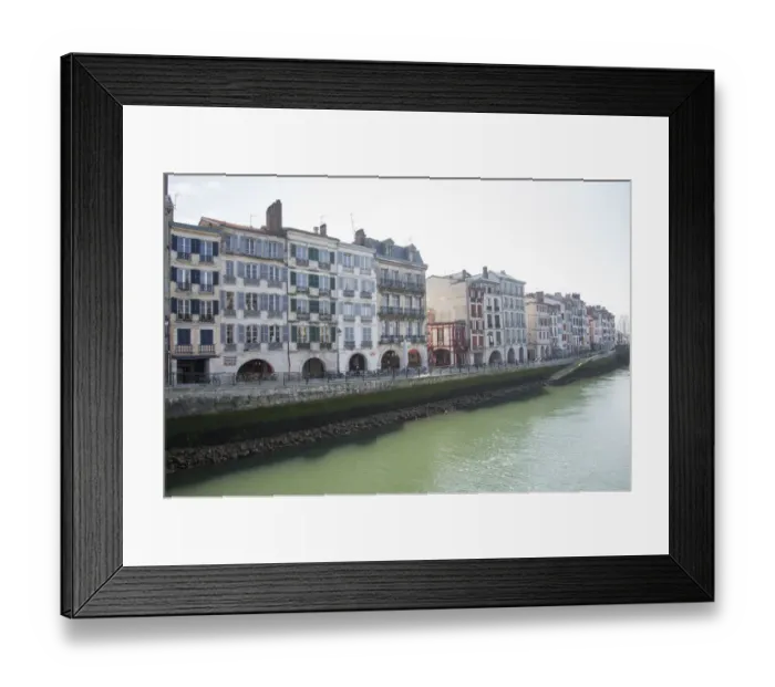 Framed Print : Traditional architecture on Nive river banks, Bayonne, France
