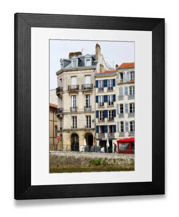 Framed Print : Bayonne. Typical Basque houses in the center of Bayonne Framed Print : Bayonne. Typical Basque houses in the center of Bayonne
