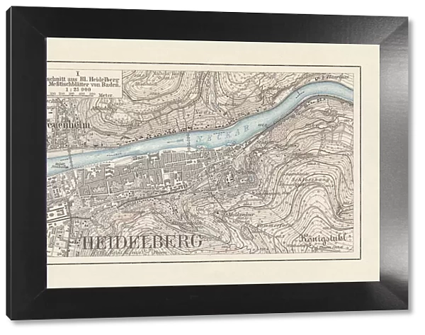 Historical city map of Heidelberg, Baden-WAOErttemberg, Germany, lithograph, published 1897