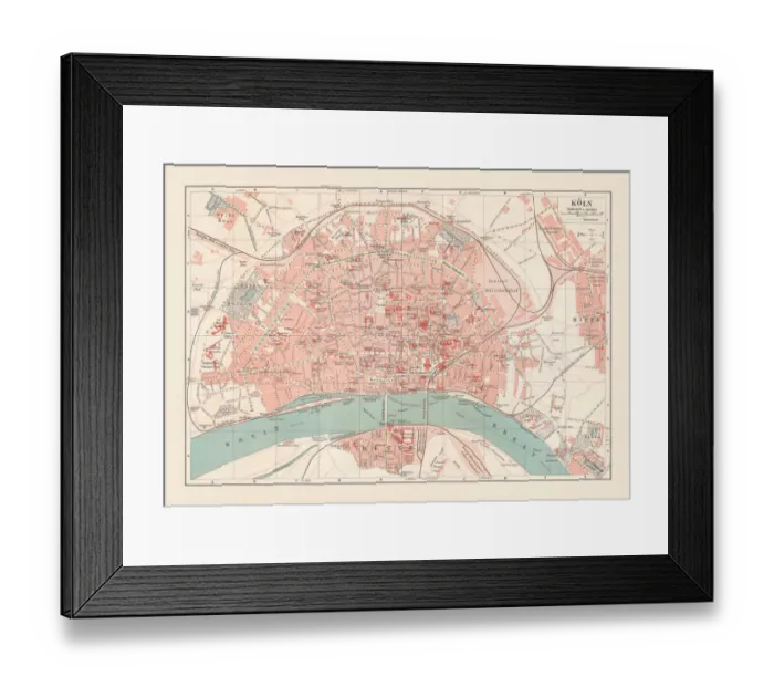 Framed Print : City map of Cologne, North Rhine-Westphalia, Germany, lithograph, published 1897
