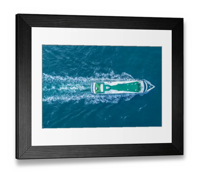 Framed Print : Aerial view of cruise boat Framed Print : Aerial view of cruise boat