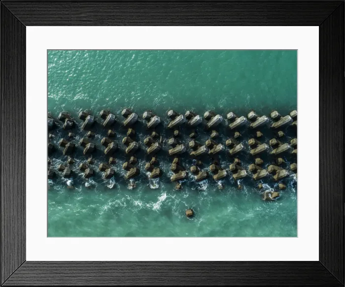 Framed Print : Aerial view Of blue sea and brake water Framed Print : Aerial view Of blue sea and brake water