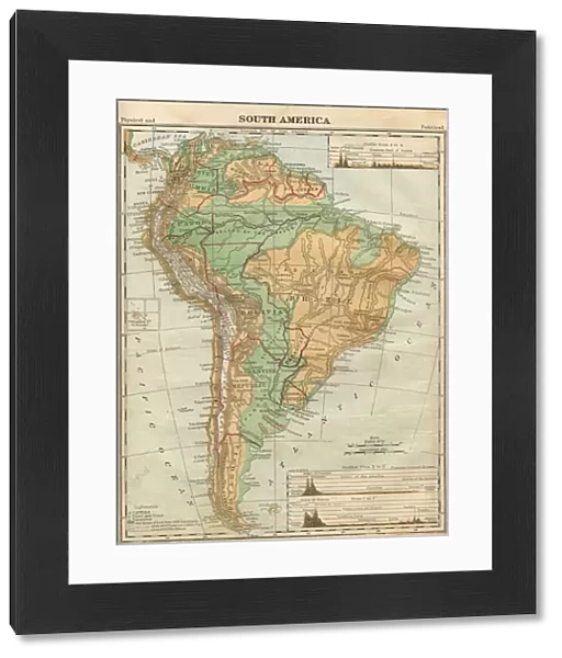 South America Map Illustration, Travel, Exploration, Antique 1871 Illustration