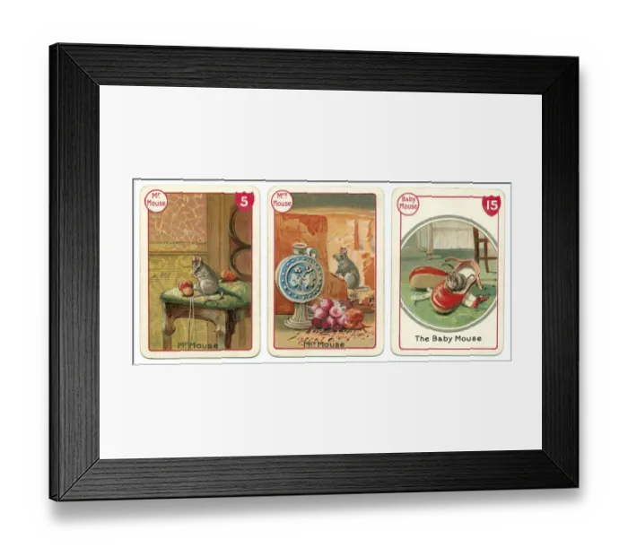 Framed Print : Three mouse playing cards Victorian animal families game Framed Print : Three mouse playing cards Victorian animal families game