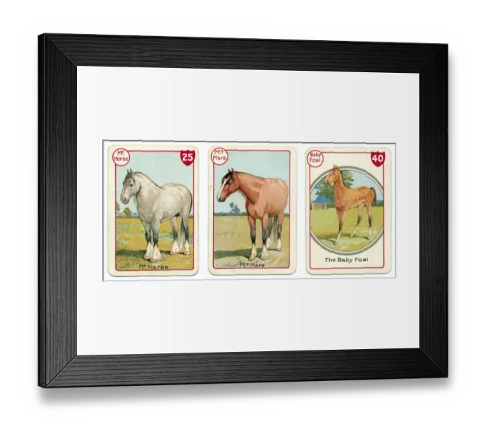Framed Print : Three horse cards Victorian animal families game Framed Print : Three horse cards Victorian animal families game