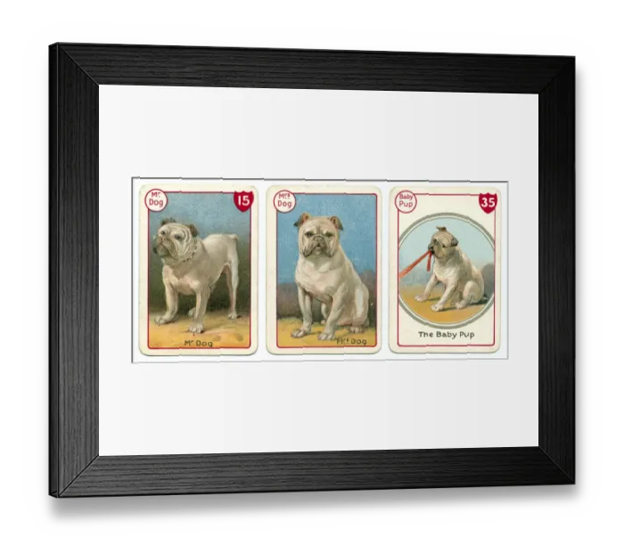 Framed Print : Three dog playing cards Victorian animal families game Framed Print : Three dog playing cards Victorian animal families game