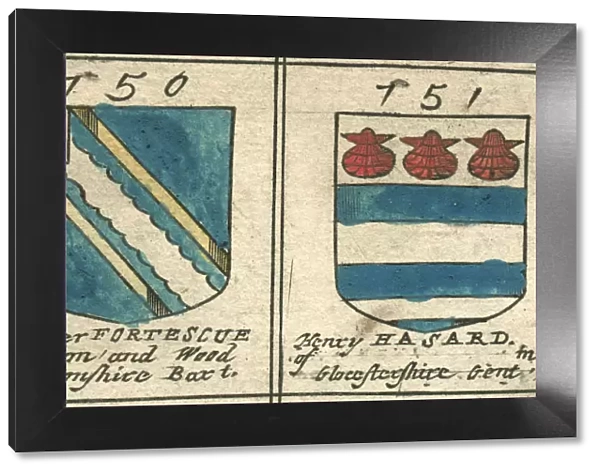 Coat of arms copperplate 17th century Fortescue and Hasard