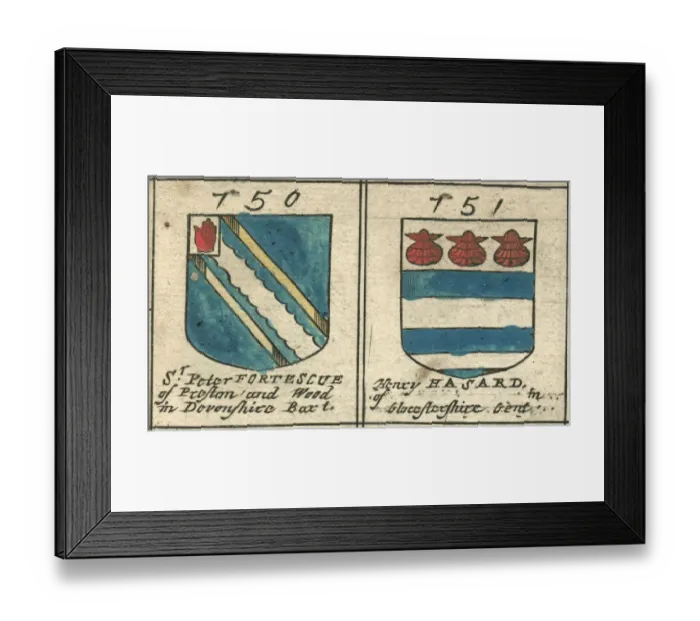 Framed Print : Coat of arms copperplate 17th century Fortescue and Hasard Framed Print : Coat of arms copperplate 17th century Fortescue and Hasard